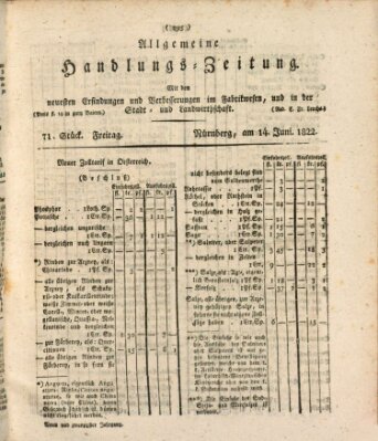 Allgemeine Handlungs-Zeitung Freitag 14. Juni 1822