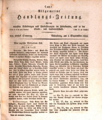 Allgemeine Handlungs-Zeitung Sonntag 1. September 1822