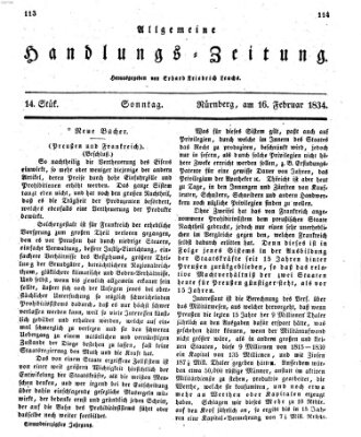 Allgemeine Handlungs-Zeitung Sonntag 16. Februar 1834
