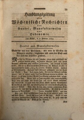 Handlungszeitung oder wöchentliche Nachrichten von Handel, Manufakturwesen, Künsten und neuen Erfindungen Samstag 7. Februar 1784
