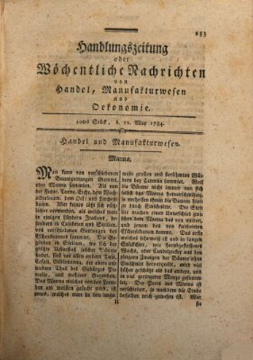 Handlungszeitung oder wöchentliche Nachrichten von Handel, Manufakturwesen, Künsten und neuen Erfindungen Samstag 22. Mai 1784