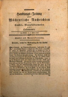 Handlungszeitung oder wöchentliche Nachrichten von Handel, Manufakturwesen, Künsten und neuen Erfindungen Samstag 11. Februar 1786