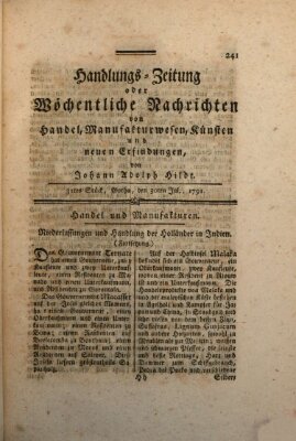 Handlungszeitung oder wöchentliche Nachrichten von Handel, Manufakturwesen, Künsten und neuen Erfindungen Samstag 30. Juli 1791