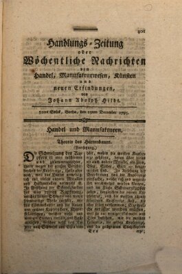 Handlungszeitung oder wöchentliche Nachrichten von Handel, Manufakturwesen, Künsten und neuen Erfindungen Samstag 19. Dezember 1795