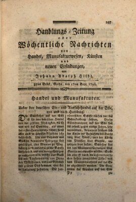 Handlungszeitung oder wöchentliche Nachrichten von Handel, Manufakturwesen, Künsten und neuen Erfindungen Samstag 17. September 1796