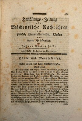 Handlungszeitung oder wöchentliche Nachrichten von Handel, Manufakturwesen, Künsten und neuen Erfindungen Samstag 25. August 1798