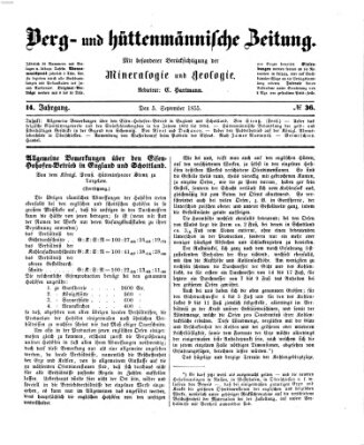 Berg- und hüttenmännische Zeitung Mittwoch 5. September 1855