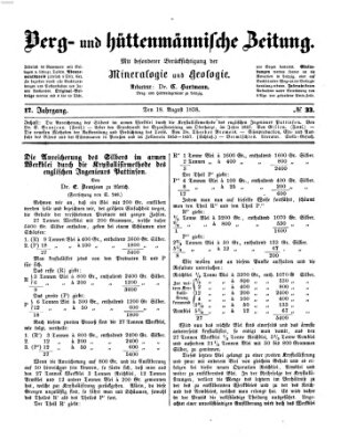 Berg- und hüttenmännische Zeitung Mittwoch 18. August 1858