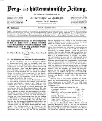 Berg- und hüttenmännische Zeitung Mittwoch 29. September 1858