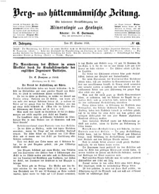 Berg- und hüttenmännische Zeitung Mittwoch 27. Oktober 1858