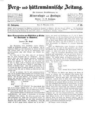 Berg- und hüttenmännische Zeitung Mittwoch 10. November 1858