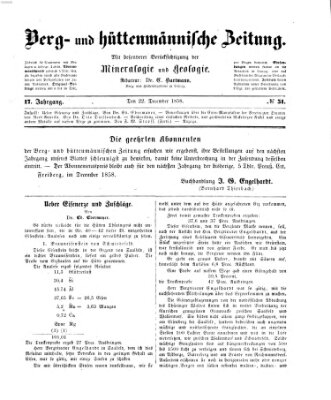 Berg- und hüttenmännische Zeitung Mittwoch 22. Dezember 1858