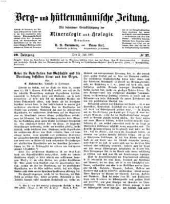 Berg- und hüttenmännische Zeitung Dienstag 2. Juli 1861