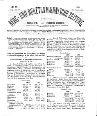 Berg- und hüttenmännische Zeitung Freitag 30. September 1864
