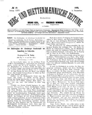 Berg- und hüttenmännische Zeitung Montag 3. Dezember 1866