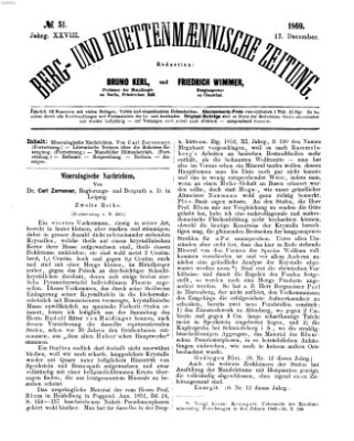 Berg- und hüttenmännische Zeitung Freitag 17. Dezember 1869