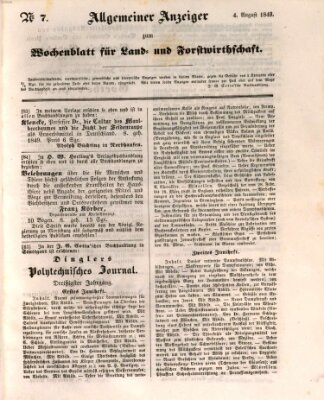 Wochenblatt für Land- und Forstwirthschaft Samstag 4. August 1849