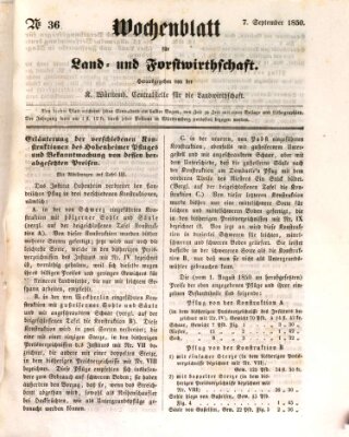 Wochenblatt für Land- und Forstwirthschaft Samstag 7. September 1850