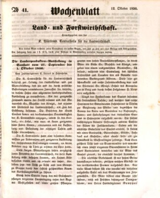 Wochenblatt für Land- und Forstwirthschaft Samstag 12. Oktober 1850
