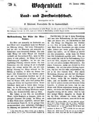 Wochenblatt für Land- und Forstwirthschaft Samstag 18. Januar 1851