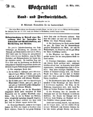 Wochenblatt für Land- und Forstwirthschaft Samstag 15. März 1851