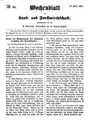 Wochenblatt für Land- und Forstwirthschaft Samstag 12. April 1851