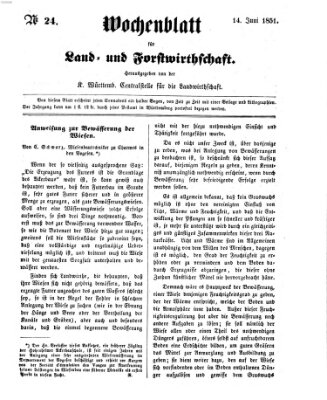 Wochenblatt für Land- und Forstwirthschaft Samstag 14. Juni 1851