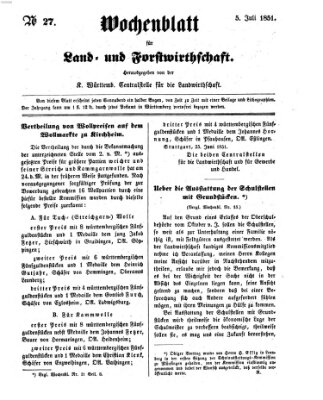 Wochenblatt für Land- und Forstwirthschaft Samstag 5. Juli 1851