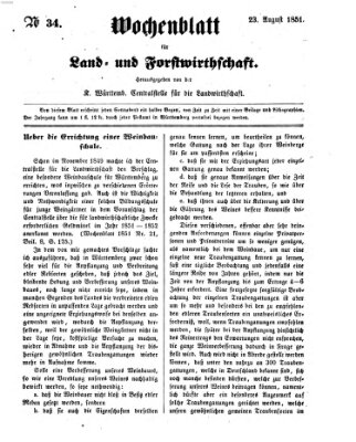 Wochenblatt für Land- und Forstwirthschaft Samstag 23. August 1851