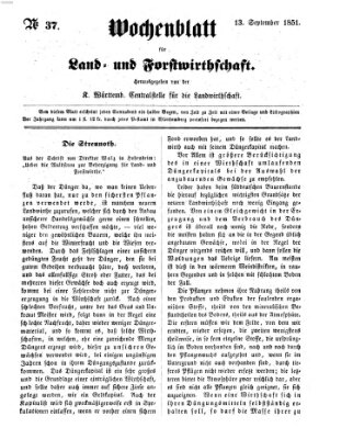 Wochenblatt für Land- und Forstwirthschaft Samstag 13. September 1851