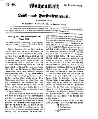 Wochenblatt für Land- und Forstwirthschaft Samstag 27. November 1852