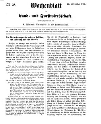 Wochenblatt für Land- und Forstwirthschaft Samstag 22. September 1855