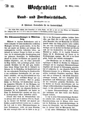 Wochenblatt für Land- und Forstwirthschaft Samstag 20. März 1858
