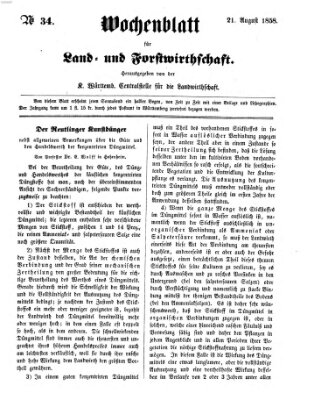 Wochenblatt für Land- und Forstwirthschaft Samstag 21. August 1858