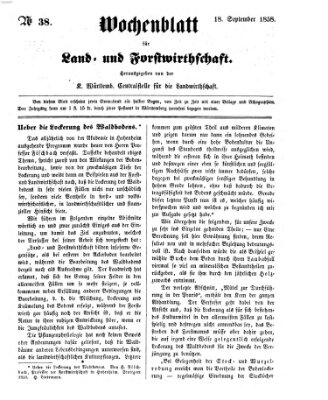 Wochenblatt für Land- und Forstwirthschaft Samstag 18. September 1858