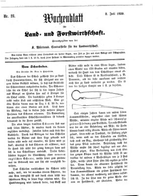 Wochenblatt für Land- und Forstwirthschaft Samstag 9. Juli 1859