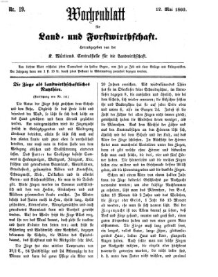 Wochenblatt für Land- und Forstwirthschaft Samstag 12. Mai 1860