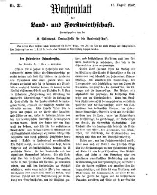 Wochenblatt für Land- und Forstwirthschaft Samstag 16. August 1862