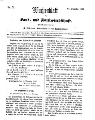 Wochenblatt für Land- und Forstwirthschaft Samstag 27. Dezember 1862
