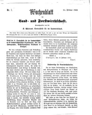 Wochenblatt für Land- und Forstwirthschaft Samstag 14. Februar 1863