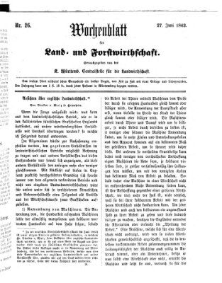 Wochenblatt für Land- und Forstwirthschaft Samstag 27. Juni 1863