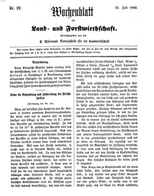 Wochenblatt für Land- und Forstwirthschaft Samstag 21. Juli 1866