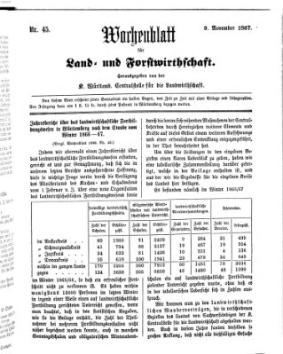 Wochenblatt für Land- und Forstwirthschaft Samstag 9. November 1867