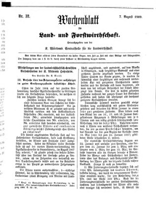 Wochenblatt für Land- und Forstwirthschaft Samstag 7. August 1869