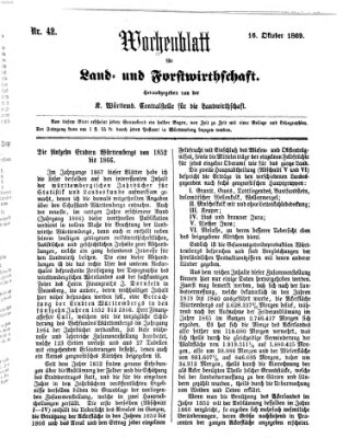 Wochenblatt für Land- und Forstwirthschaft Samstag 16. Oktober 1869