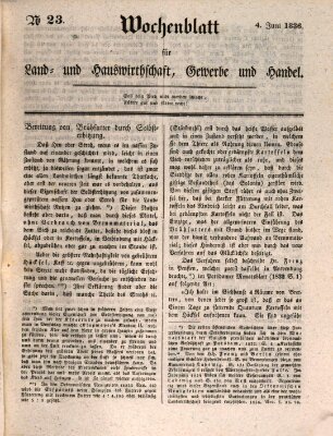 Wochenblatt für Land- und Hauswirthschaft, Gewerbe und Handel (Wochenblatt für Land- und Forstwirthschaft) Samstag 4. Juni 1836
