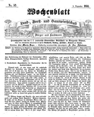 Wochenblatt der Land-, Forst- und Hauswirthschaft für den Bürger und Landmann Freitag 5. Dezember 1851