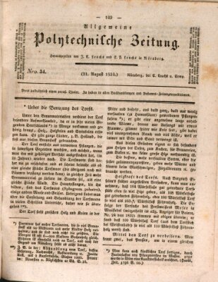 Allgemeine polytechnische Zeitung (Allgemeine Handlungs-Zeitung) Donnerstag 21. August 1834