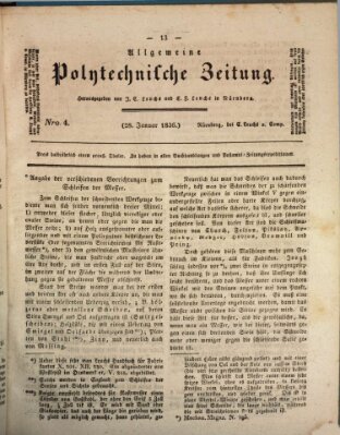 Allgemeine polytechnische Zeitung (Allgemeine Handlungs-Zeitung) Donnerstag 28. Januar 1836
