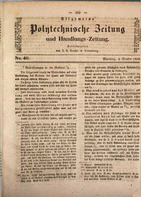 Allgemeine polytechnische Zeitung und Handlungs-Zeitung (Allgemeine Handlungs-Zeitung) Donnerstag 4. Oktober 1838